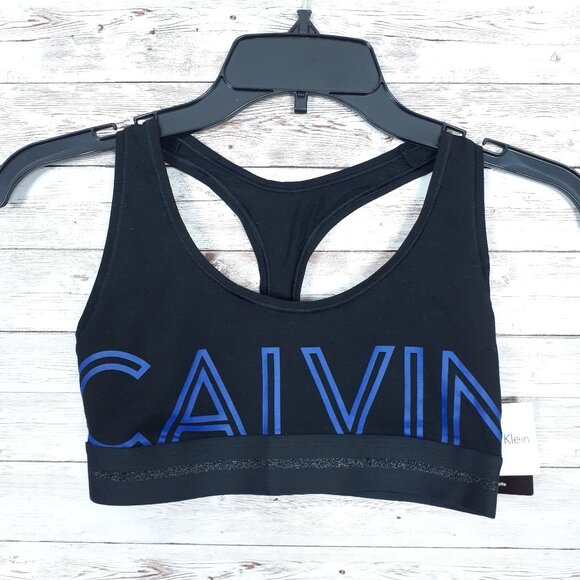 Calvin Klein Womens Racerback Bralette M Black Blue 329 - Picture 1 of 3
